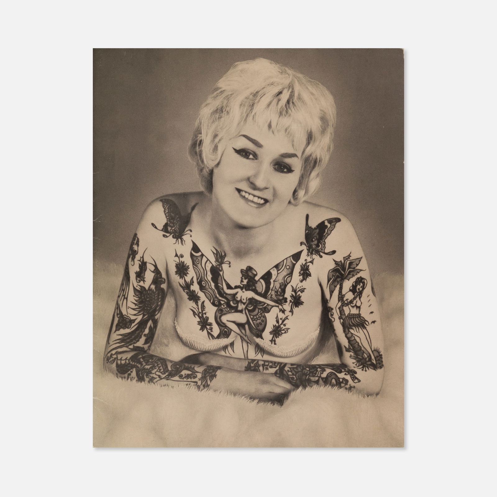 Tattoo, Bev Robinson (Cindy Ray), Signed Christmas Card: Australia, c. 1960s 8 1/2" x 6 5/8" printed matter Signed and inscribed [Best Wishes, Cindy.] Bev Robinson (Australian, b. 1942) modeled for and created tattoos under the name Cindy Ray. She toured Au