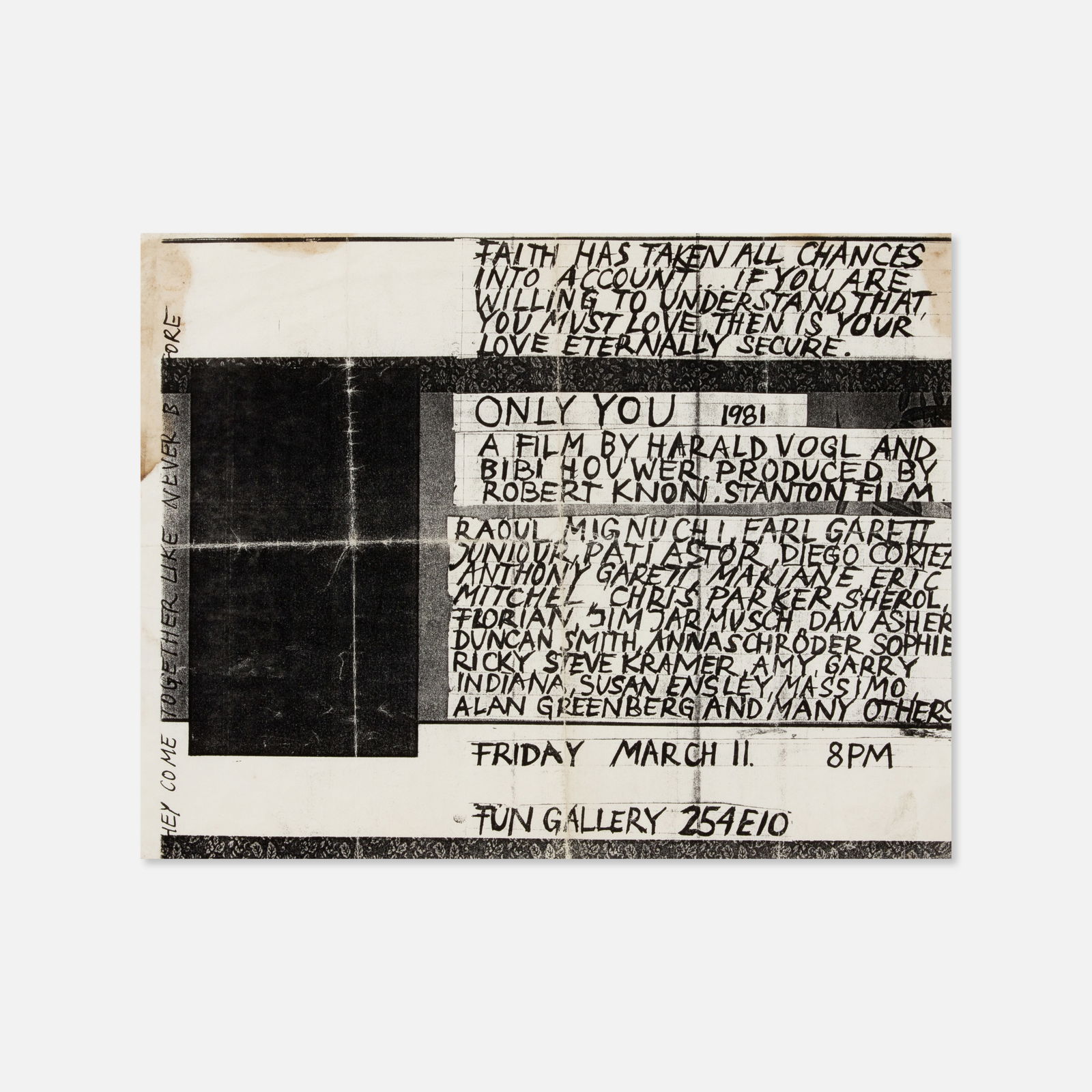 Harald Vogl and Bibi Houwer, Fun Gallery, Only You Screening Flyer (1 of 1)