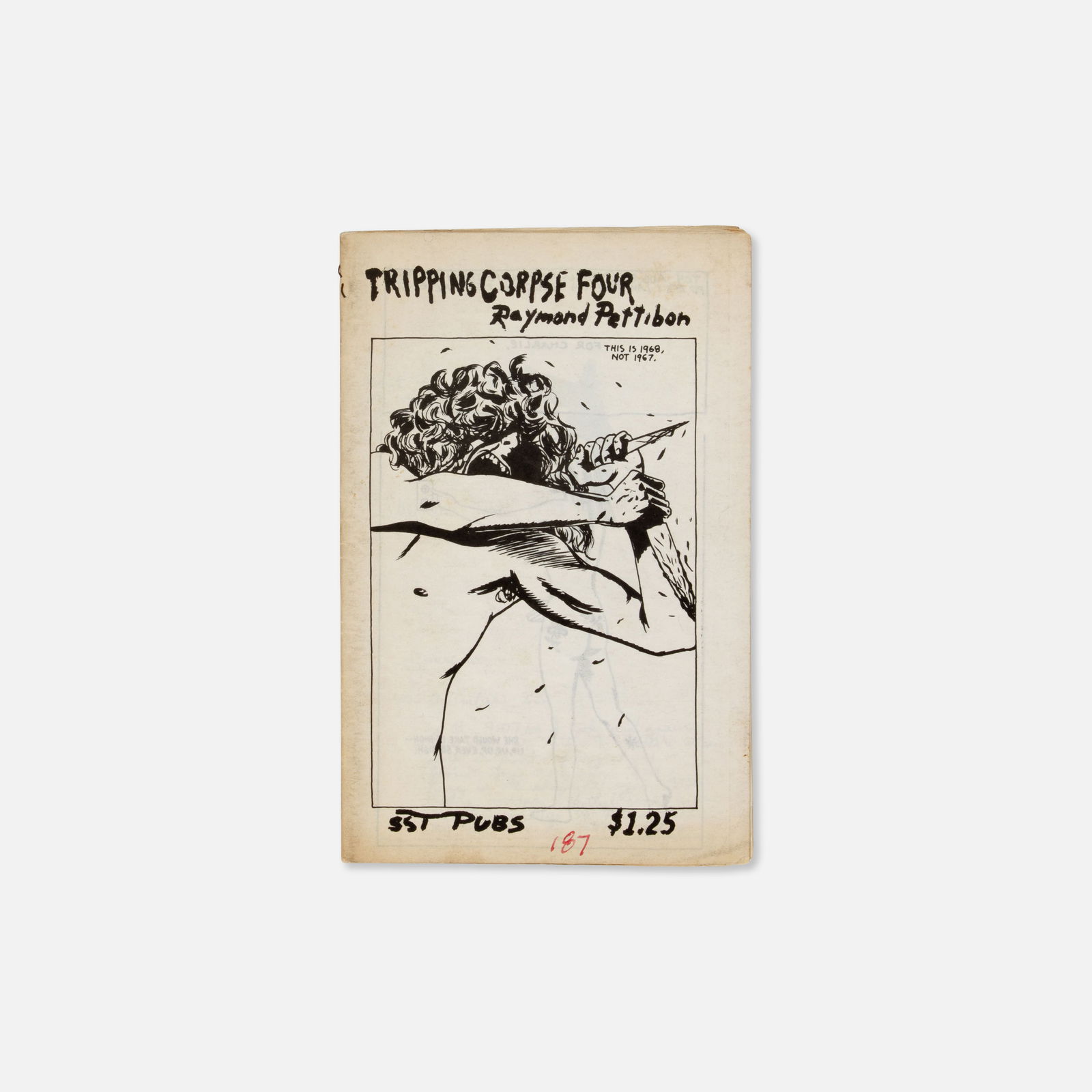 Raymond Pettibon, Tripping Corpse Four: USA, 1984 8 1/2" x 5 1/2" offset print The fourth installment of Raymond Pettibon's Tripping Corpse series, from the edition of 400 published by SST Records. Featuring drawings paired with fragmented,