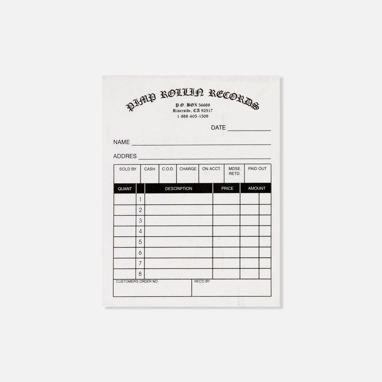 Pimp Rollin Records, Blank Receipt (1 of 1)