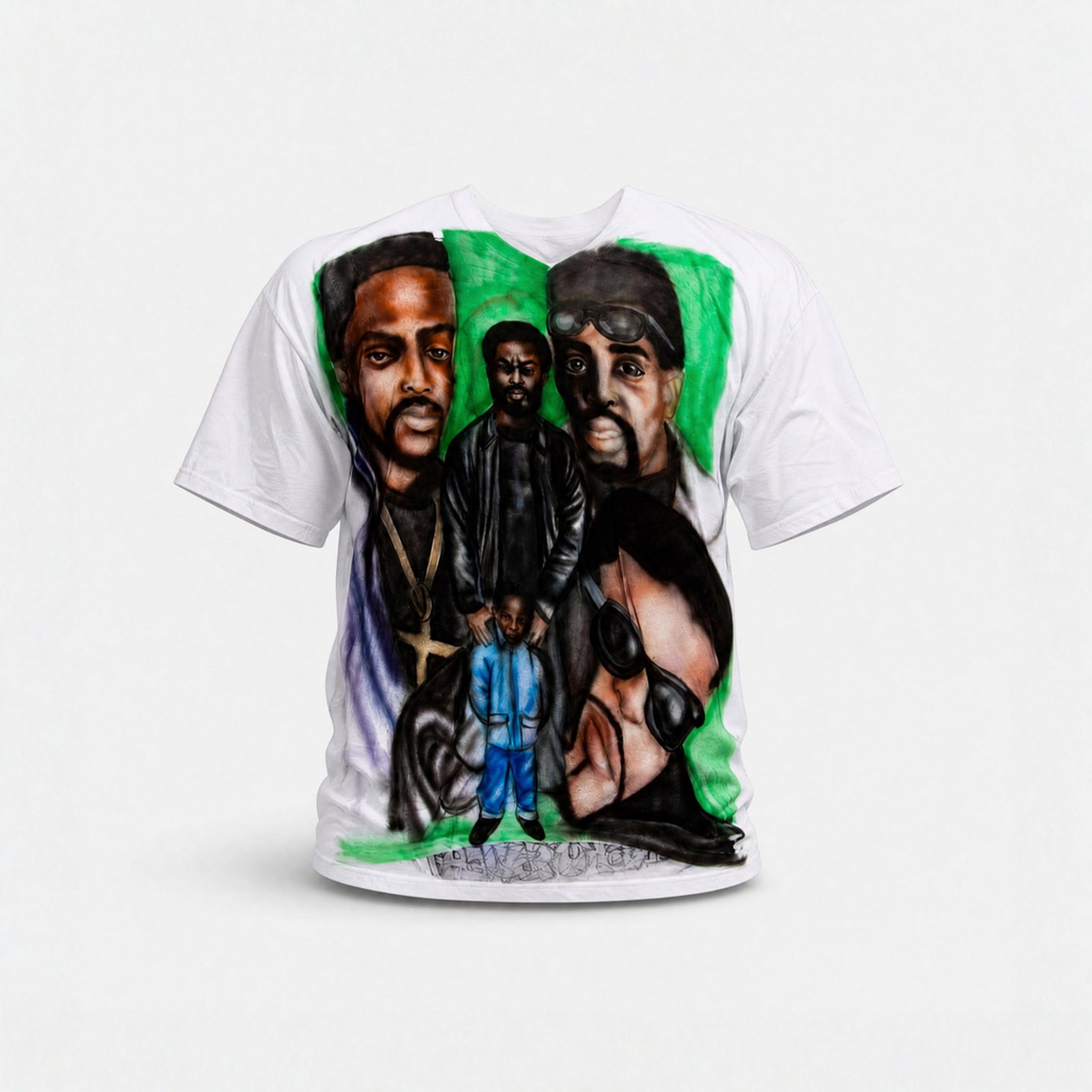 Vernacular, Street Wear, Gurl I Bet I Can Make U Sweat Airbrushed T-Shirt: Los Angeles, c. 2000 24" pit to pit x 36" length airbrushed cotton fabric Airbrushed [Gurl I Bet I Can Make U Sweat] 5XL t-shirt on a Gemrock v-neck blank. Back hit with reference to famous image of