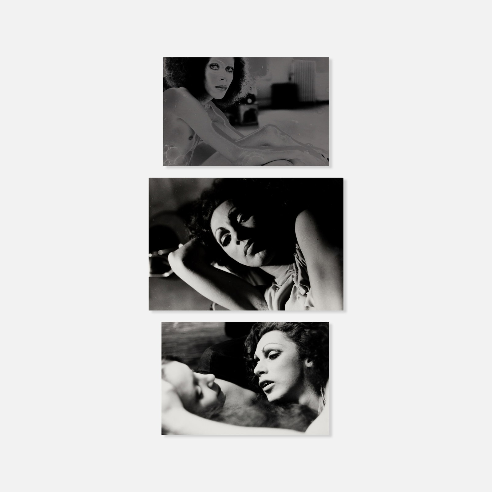 Gary Wright, Holly Woodlawn, Three Unpublished Photographs: USA, c. 1970s 14" x 11" (largest) silver gelatin prints Photographer's rubberstamp credit to verso. Holly Woodlawn (born Haroldo Santiago Franceschi Rodriguez Danhakl; Puerto Rican-American,