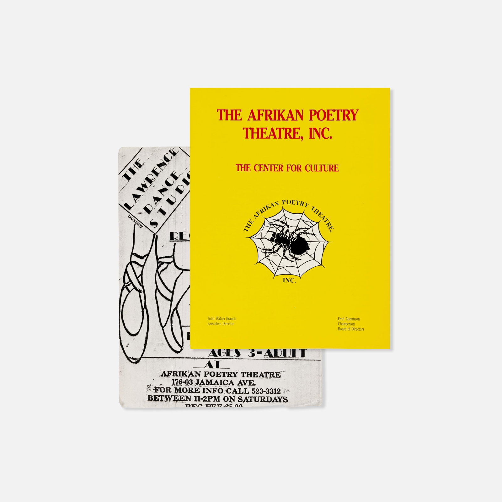 The Afrikan Poetry Theatre, Inc., Catalog and Flyer: USA, n.d. printed matter Program catalog and flyer from The Afrikan Poetry Theatre, Inc. The Afrikan Poetry Theatre (American, est. 1976) is a cultural institution founded in Jamaica, Queens, New