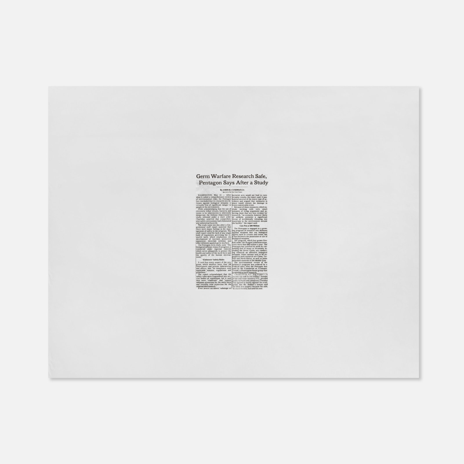 Felix Gonzales-Torres, Untitled (Germ Warfare): USA, 1990 23 1/8" x 29" offset print on paper This item is located in our Treadwell, NY warehouse. Pickup and shipping options available upon request.