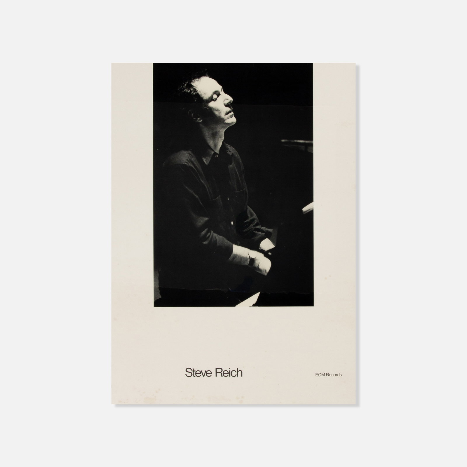 Steve Reich, ECM, Poster: USA, n.d. 21" x 15" offset print poster Poster for a Steve Reich release under the independent record label ECM. Steve Reich (American, b. 1936) is a composer within the Minimalist music movement