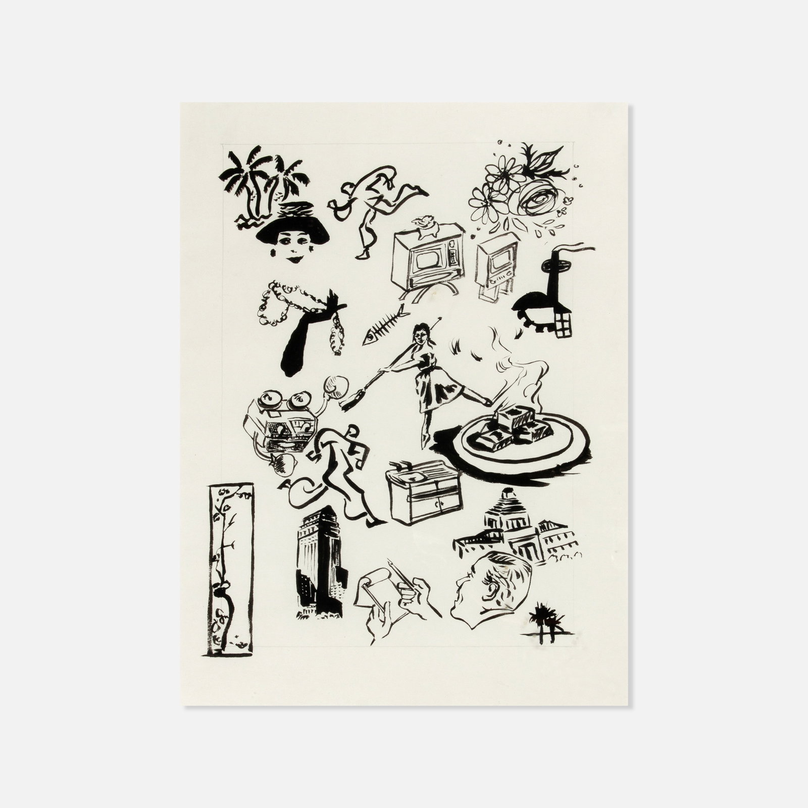 Kim MacConnel, Untitled: USA, c. 1980s 8 1/2" x 11" (sheet) ink on paper Unsigned, with Annina Nosei Gallery label to verso. Kim MacConnel (American, b. 1946) is a contemporary painter and sculptor who emerged as a leading