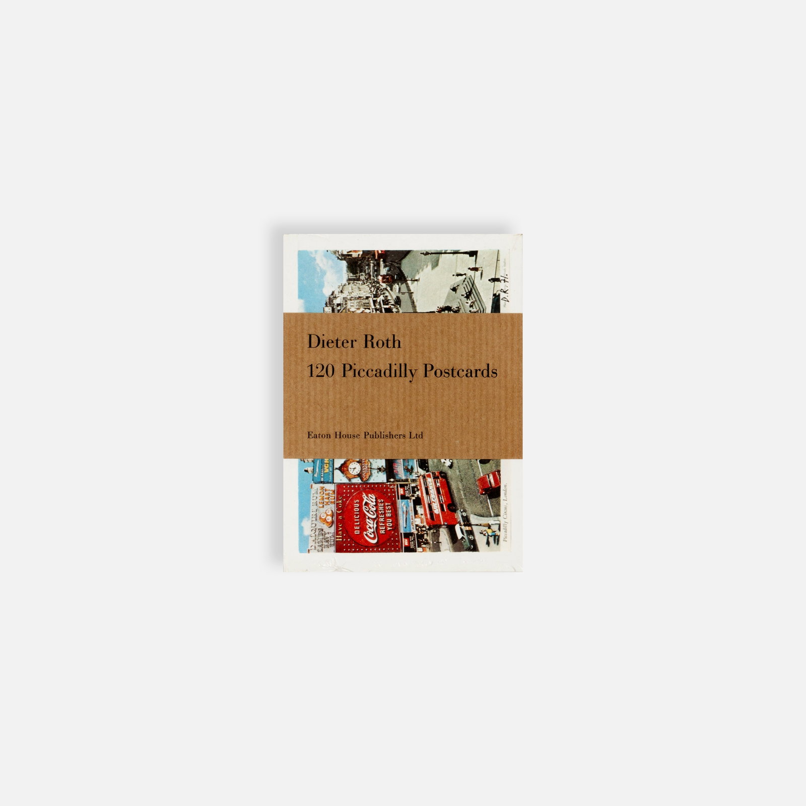 Dieter Roth, 120 Piccadilly Postcards: United Kingdom, 1977 6 1/4" x 4 1/2" x 1 1/4" printed matter postcard book Sealed postcard book containing 120 reproductions of the artist's 1969–1970 Piccadilly series, published by Eaton House