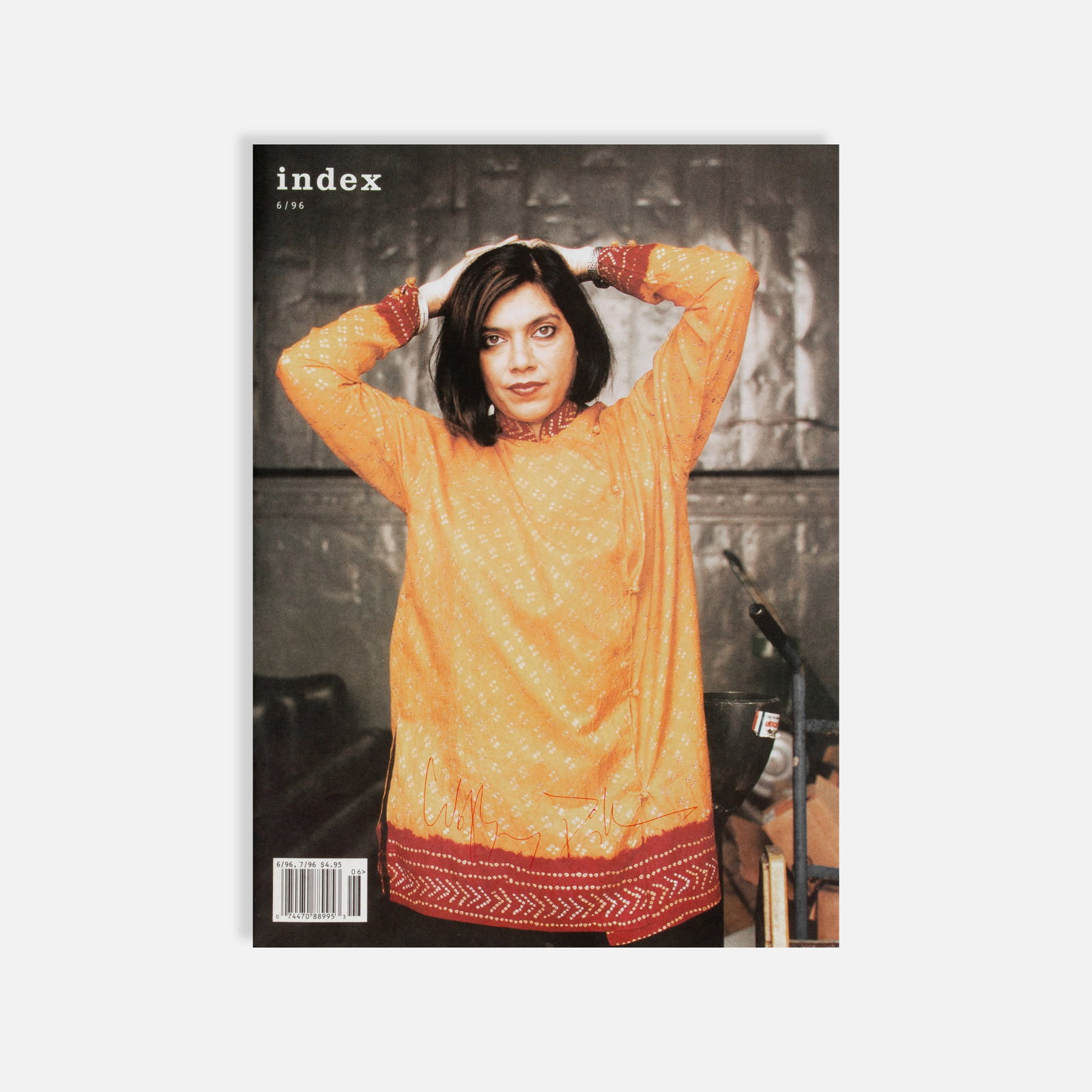 Index, Vol. 1, No. 3, Signed by Wolfgang Tillmans: USA, 1996 14 1/4" x 10 3/8" signed printed matter magazine Signed by the photographer to cover. Index Magazine, Volume 1, Number 3, 1996, featuring a cover portrait of Mira Nair photographed by