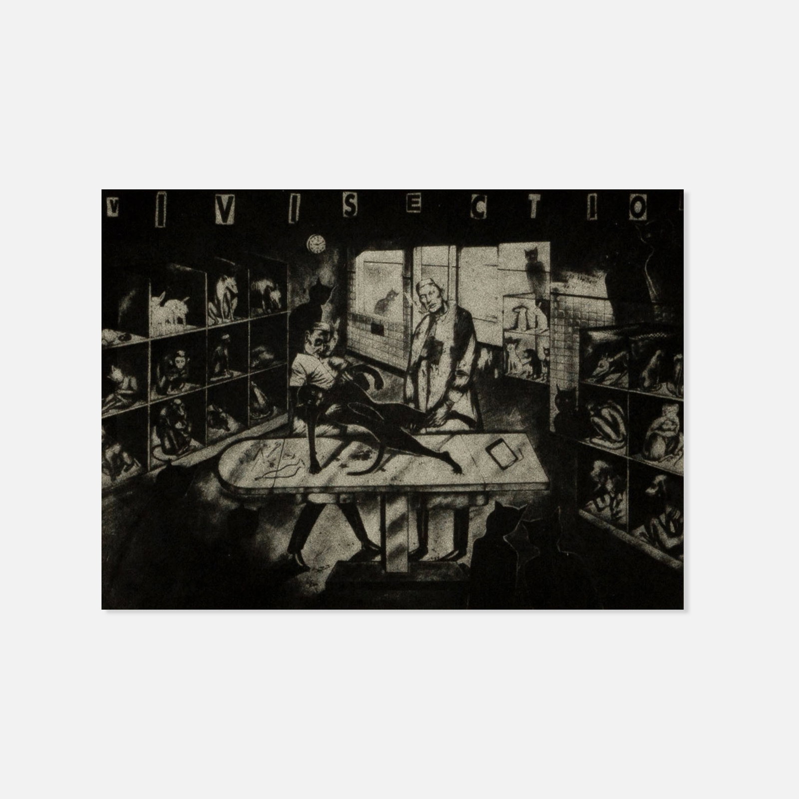Sue Coe, Vivisection: United Kingdom/USA, 1983 10 3/8" x 6 7/8" signed and stamped photo-etching and aquatint on paper Signed and dated in pencil along the lower recto margin, with rubber stamp and an embossed Coe-Murray b