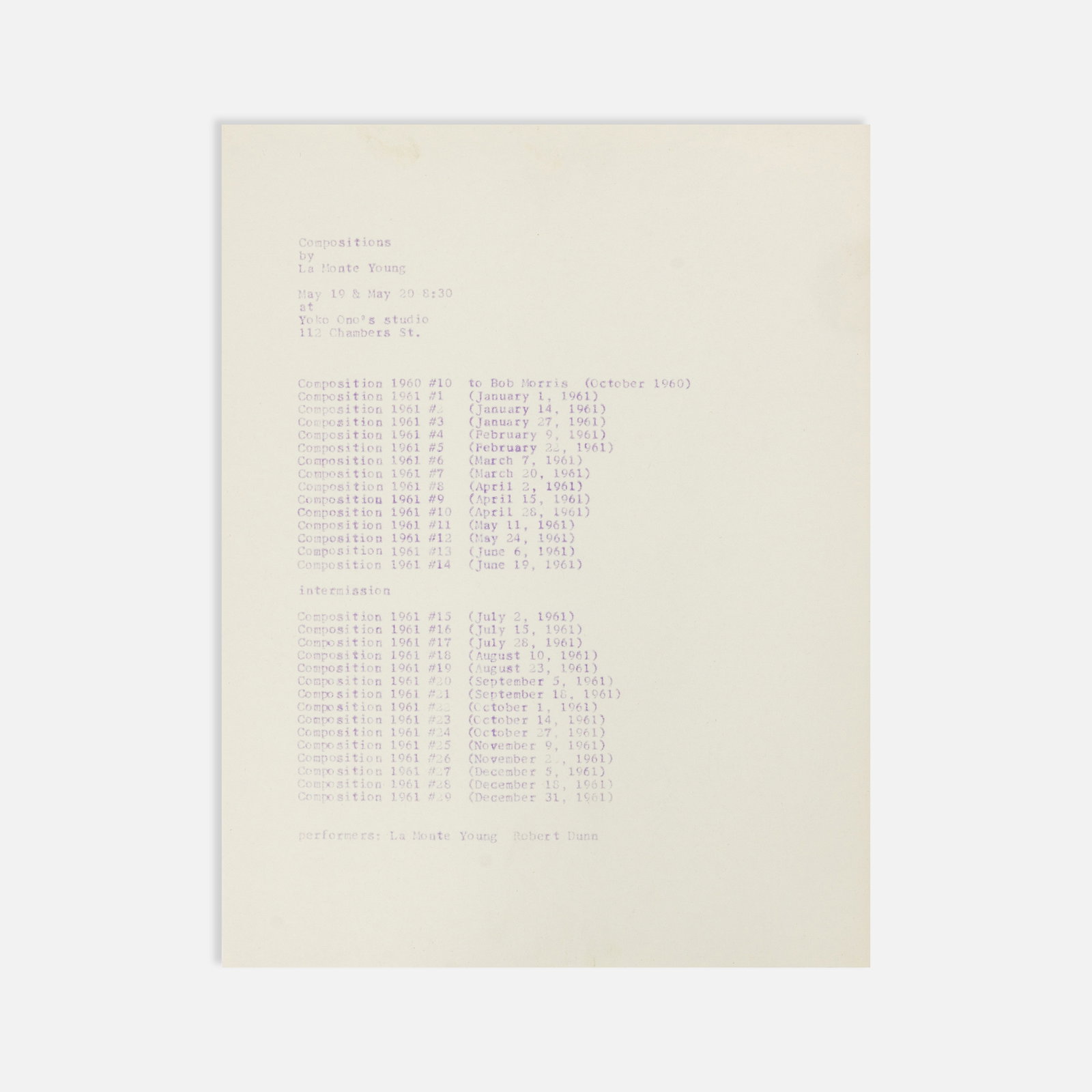 La Monte Young, Compositions, Flyer
