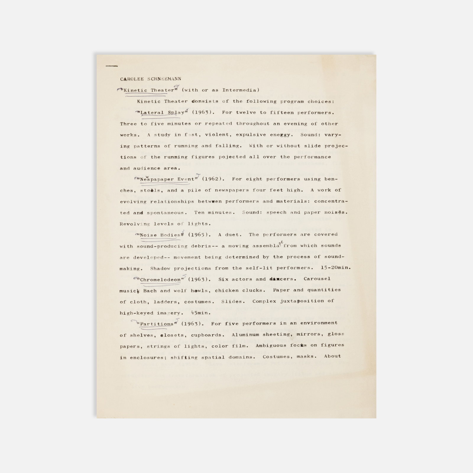Carolee Schneemann, Kinetic Theater, Flyer (1 of 2)