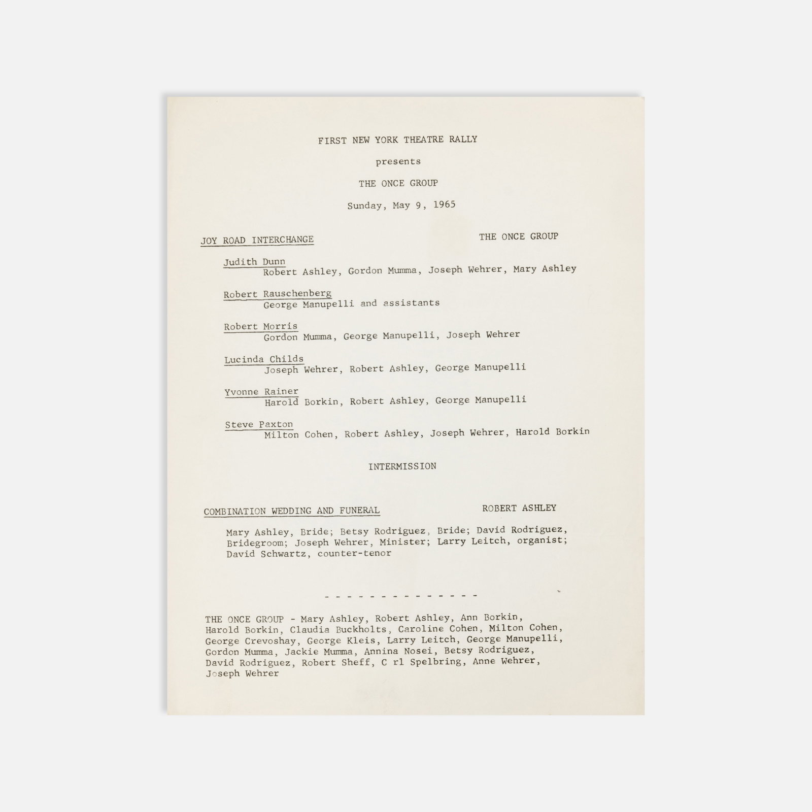 The Once Group (Robert Ashley, Mary Ashley, Gordon Mumma, Robert Rauschenberg, et al.), First New (1 of 1)
