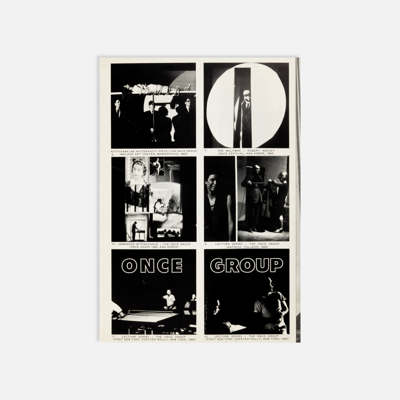 Robert Ashley, The Once Group, Prospectus: Ann Arbor, c. 1960s 10" x 7" offset print Bifold prospectus published by The ONCE Group, outlining the ensemble’s performances, philosophy, and related activity. The ONCE Group of composers and