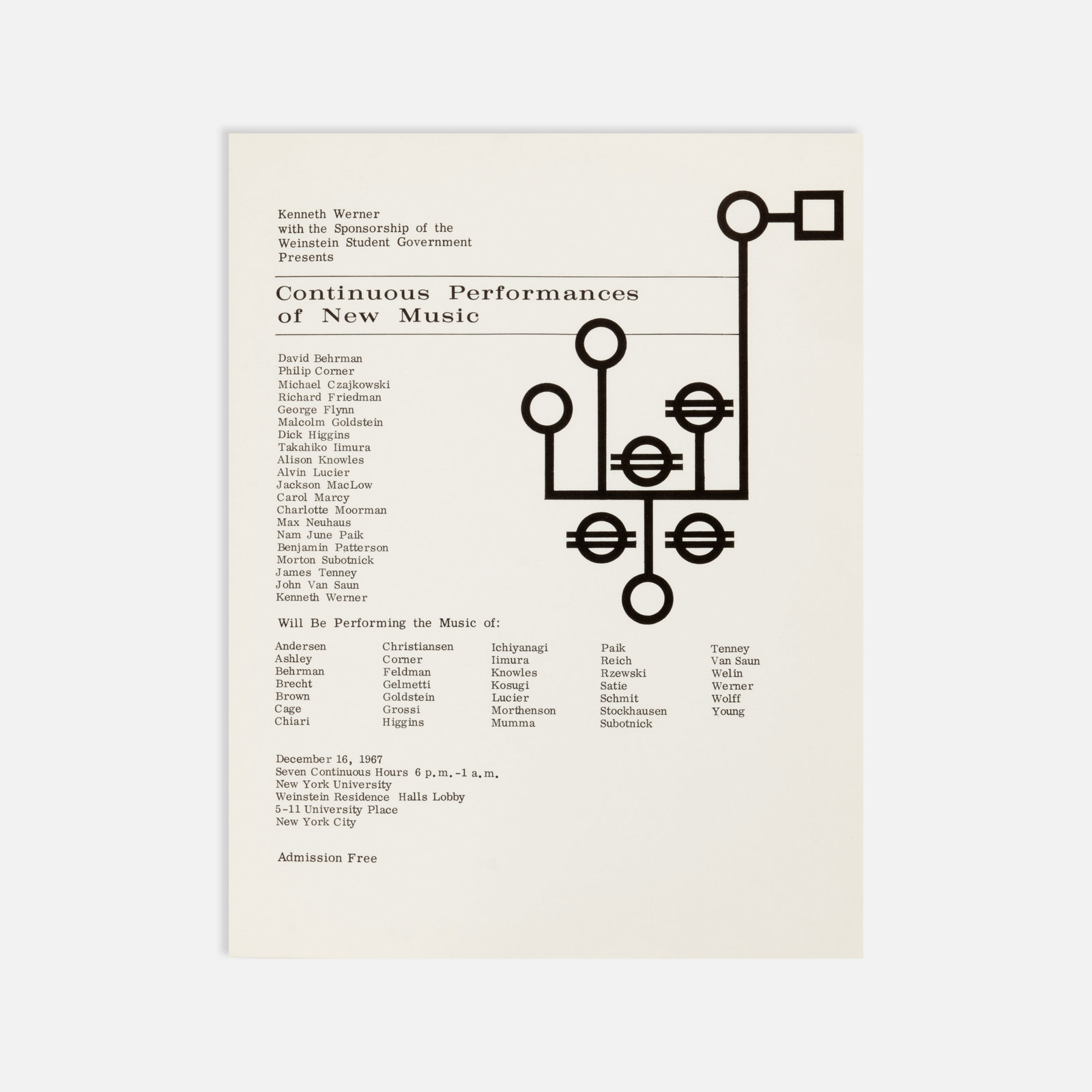 New York University, Continuous Performances of New Music, Flyer (1 of 1)