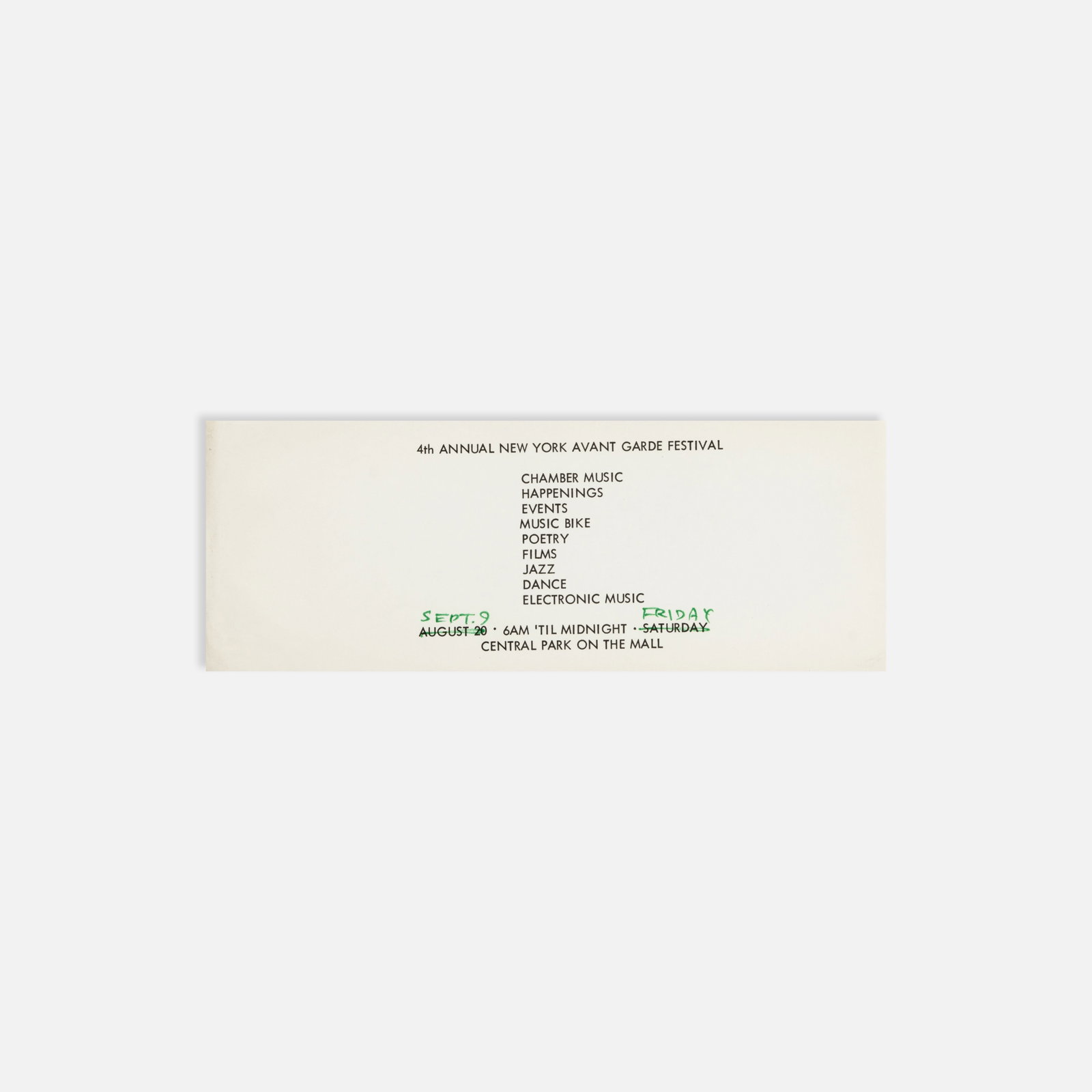 4th Annual Avant Garde Festival of New York, Handbill (1 of 1)