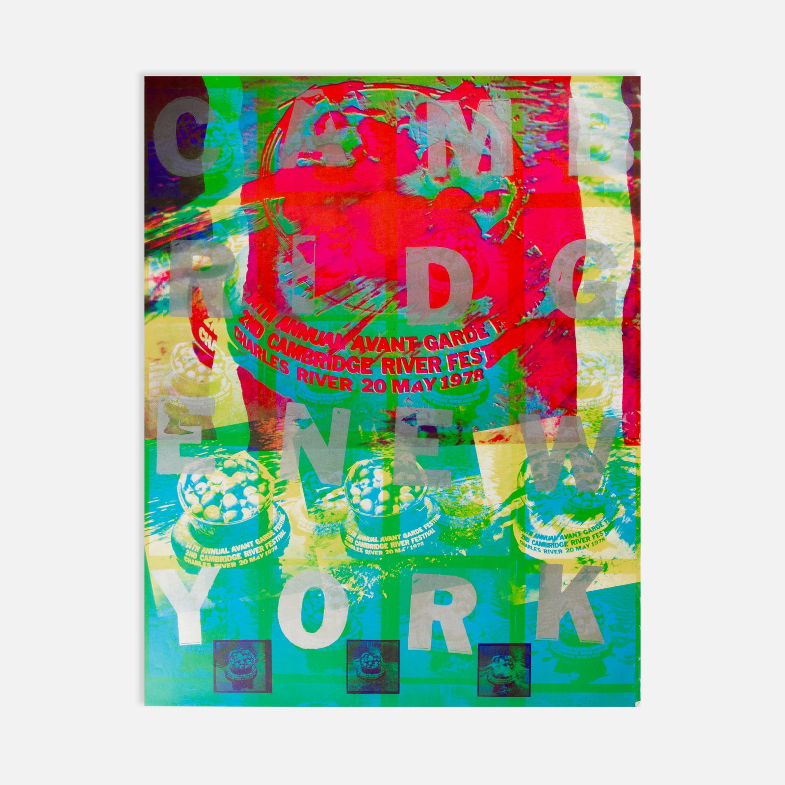 14th Annual Avant Garde Festival of New York and Second Cambridge River Festival, Poster: New York / Cambridge, 1978 28" x 22" offset print Poster for the 14th Annual Avant Garde Festival of New York and the 2nd Cambridge River Festival, May 20, 1978, presented by Charlotte Moorman.