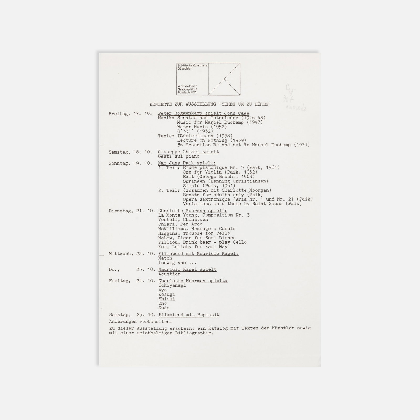 Städtische Kunsthalle Düsseldorf, Konzerte Zur Ausstellung ‘Sehen Um Zu Hören’ (Concerts For (1 of 1)