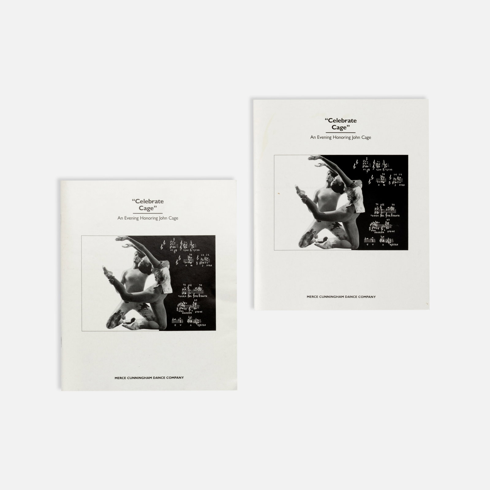 John Cage, Merce Cunningham Dance Company, Celebrate Cage, Two Programs, Signed by Cage and: USA, 1989 9" x 7 1/2" each offset with holograph inscriptions Two programs produced for Celebrate Cage, a benefit event honoring John Cage and supporting the Merce Cunningham Dance Company. Held on