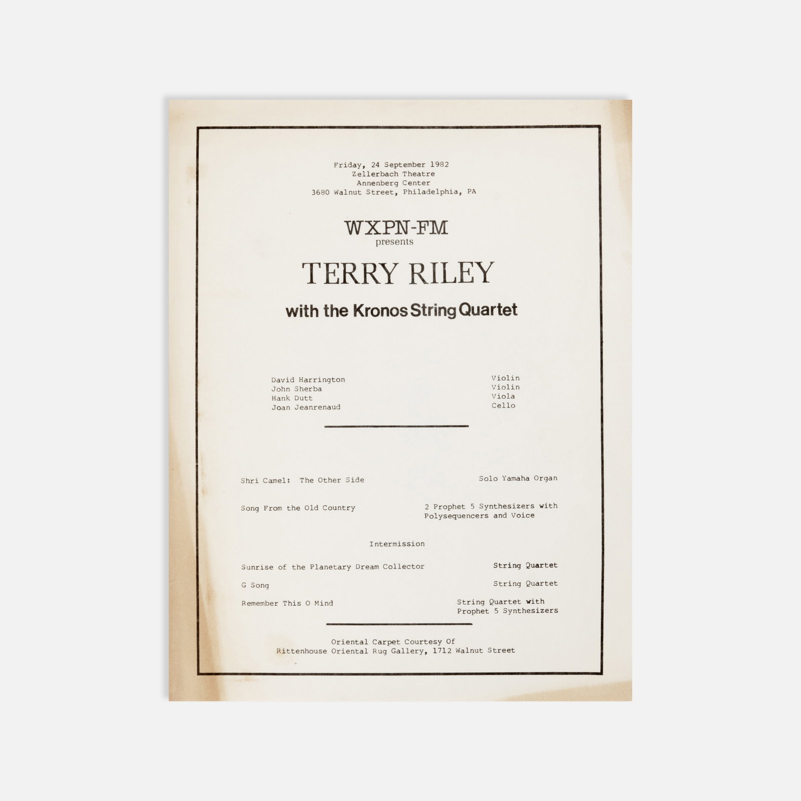 Terry Riley, Kronos String Quartet, Flyer (1 of 1)