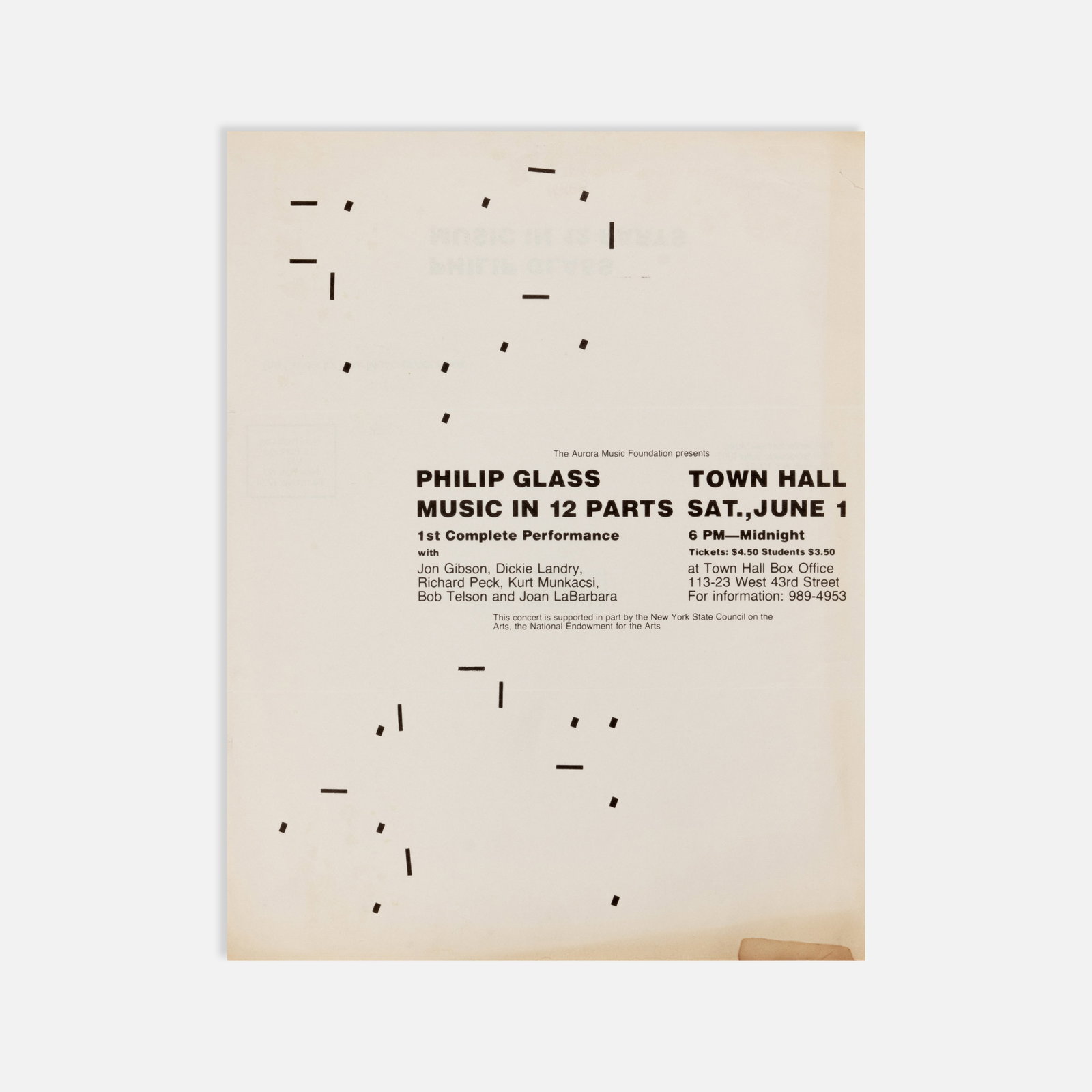 Philip Glass, Music in 12 Parts, Flyer (1 of 1)