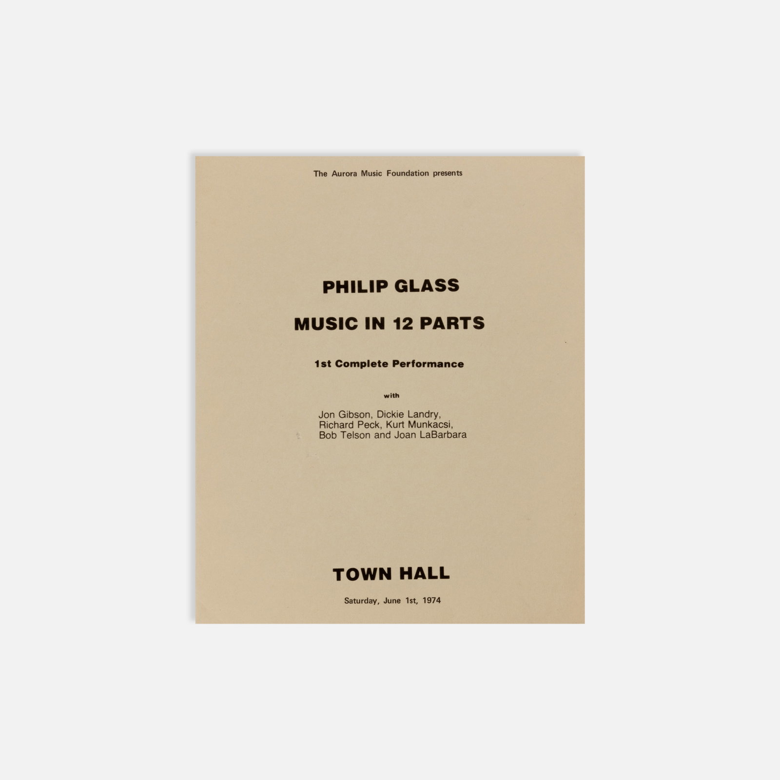 Philip Glass, Music in 12 Parts, Program (1 of 2)