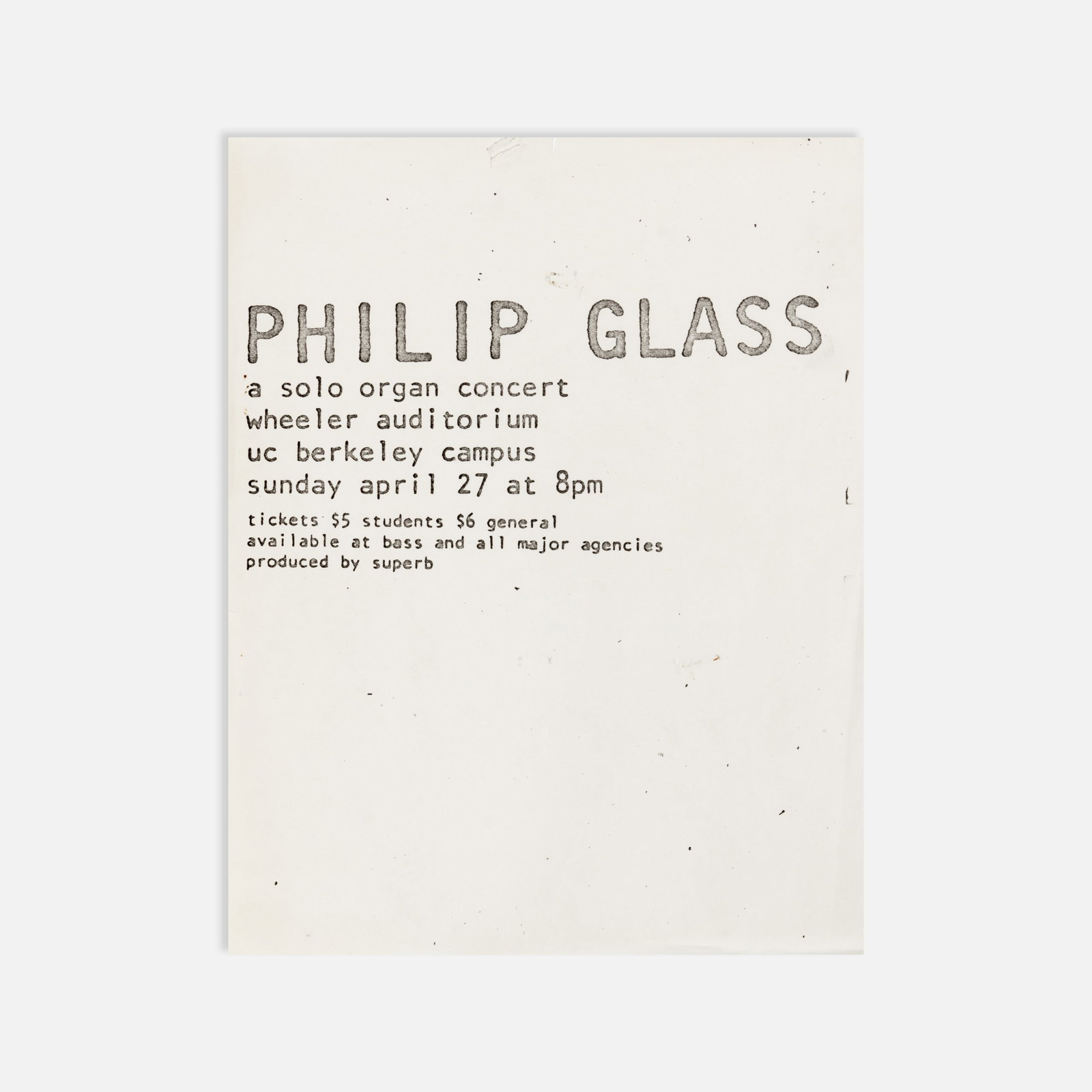 Philip Glass, Solo Organ Concert, Flyer (1 of 1)