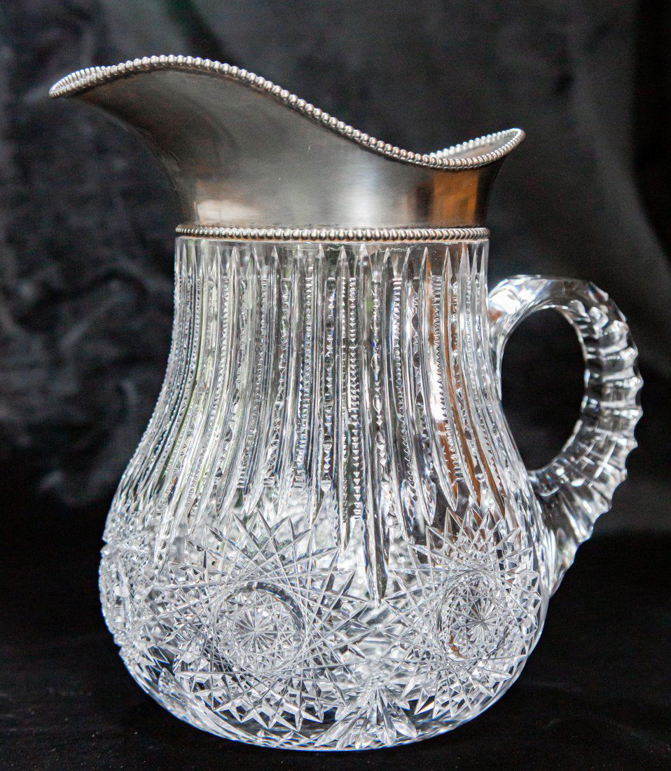 Meriden Sterling Silver Topped Cut Glass Pitcher (1 of 5)