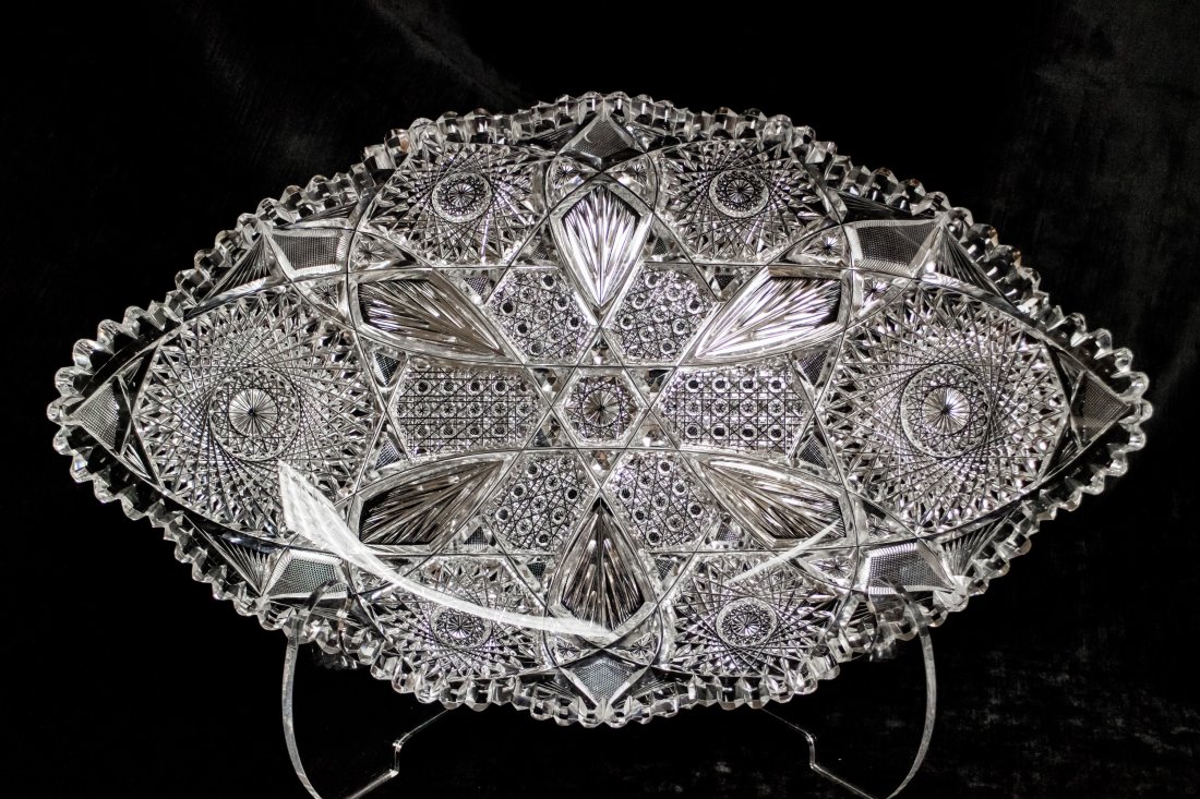 Giant Dorflinger Cut Glass Ice Cream Tray Platter: This large tray was cut in Dorflinger's Beverly design. I have only ever seen two examples of this pattern. It's on a very thick, clear blank.2308