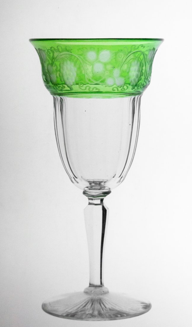 Sinclaire Green Trimmed Goblets Brilliant Cut Glass (1 of 3)