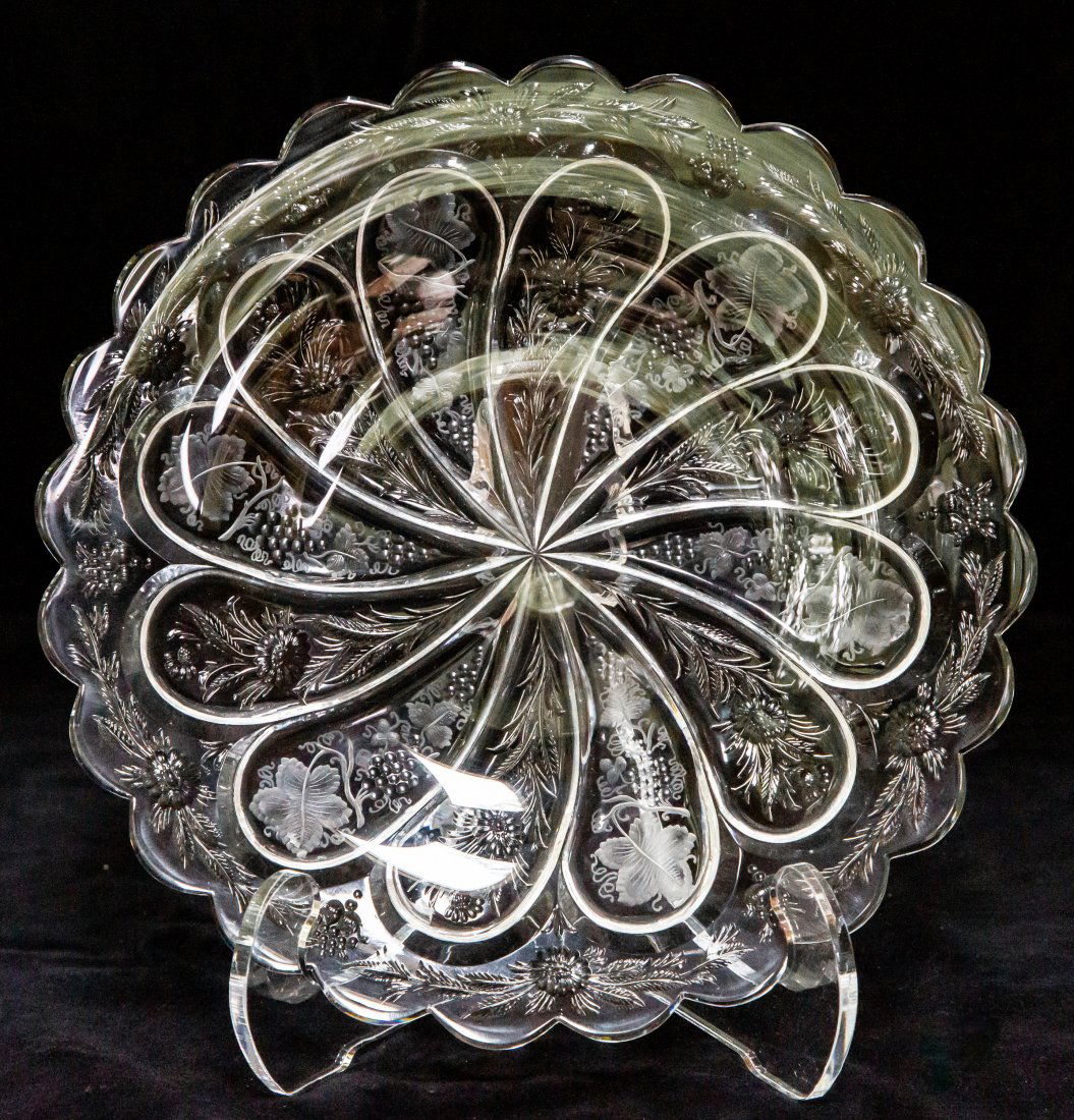 Rare Hawkes Engraved Tray Rock Crystal Cut Glass (1 of 6)