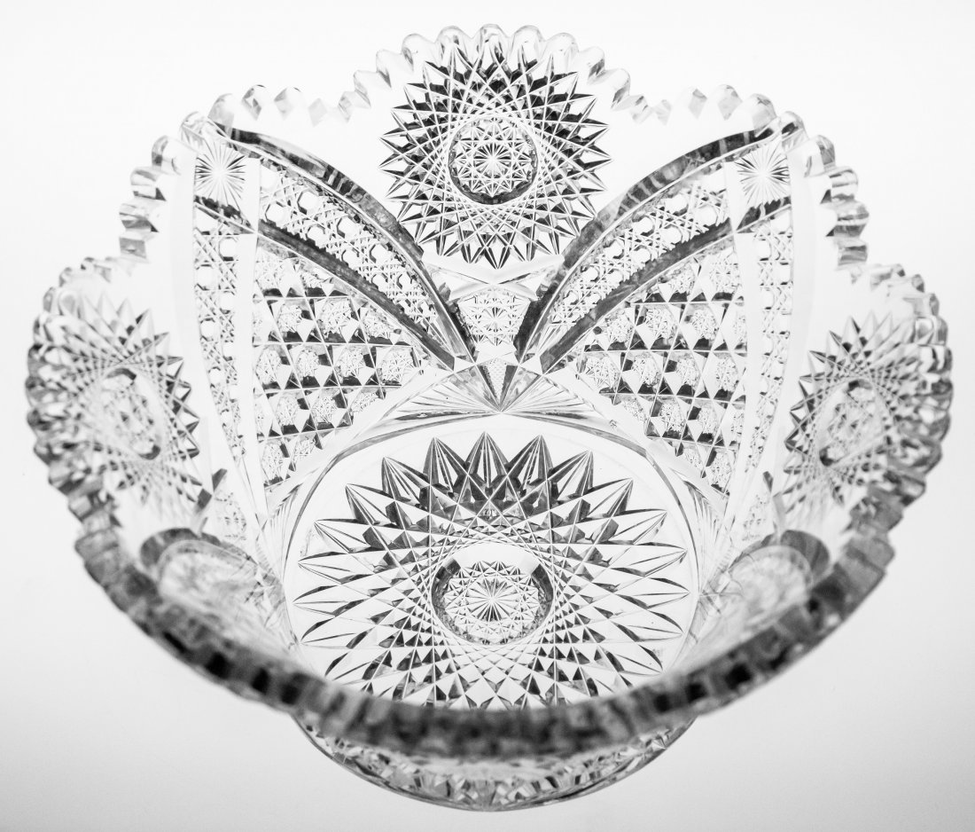 Tiny Hobstar American Brilliant Cut Glass Bowl Crystal: Bowl in a variation of the Duncan pattern. Amazing cutting and amount of hobstars. Bowl has a split point center hobstar.2202