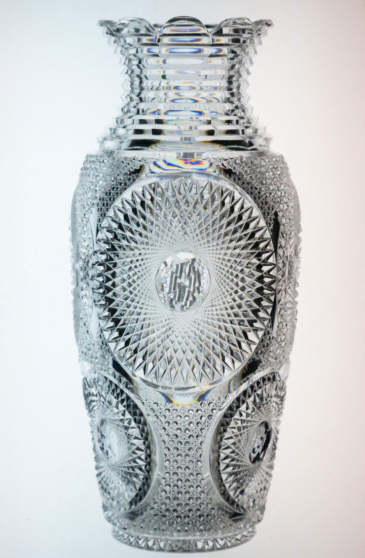 Museum Quality Meriden Rose Diamond Cut Glass Vase (1 of 8)