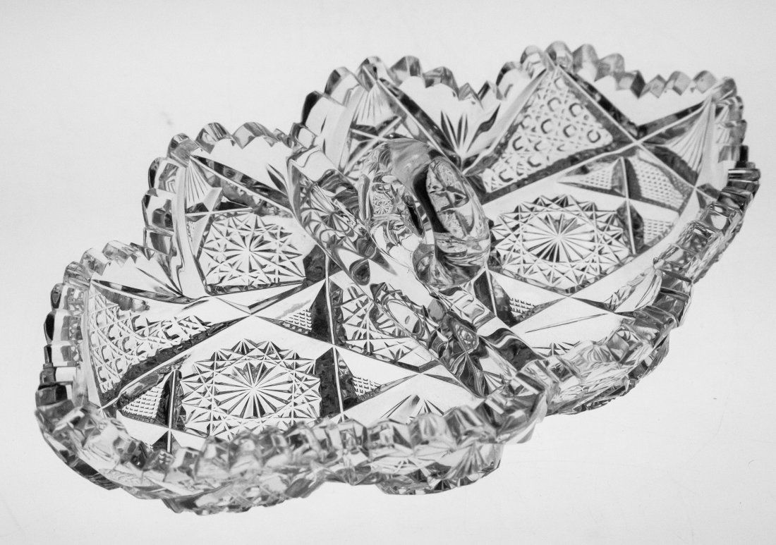 Neat Divided Handled American Brilliant Cut Glass Dish (1 of 3)
