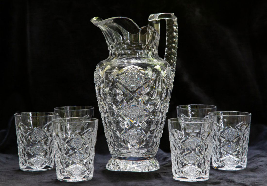 RARE Hawkes Queens Water Set Brilliant Cut Glass (1 of 7)