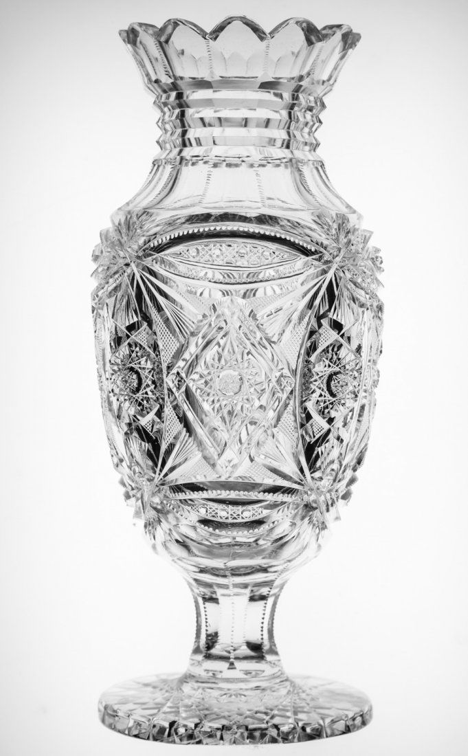 Great Footed Vase with Square Motif Brilliant Cut Glass (1 of 4)