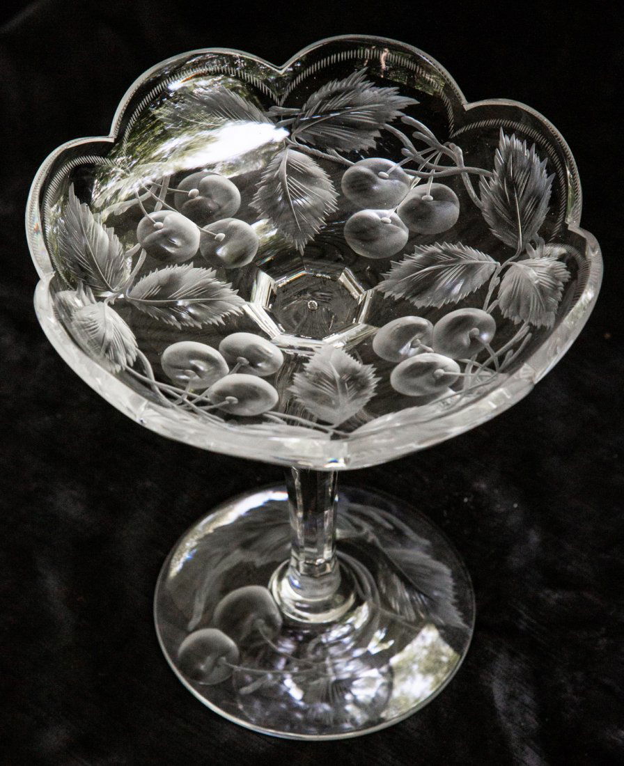 Gorgeous Libbey Engraved Cherries Brilliant Cut Glass (1 of 4)