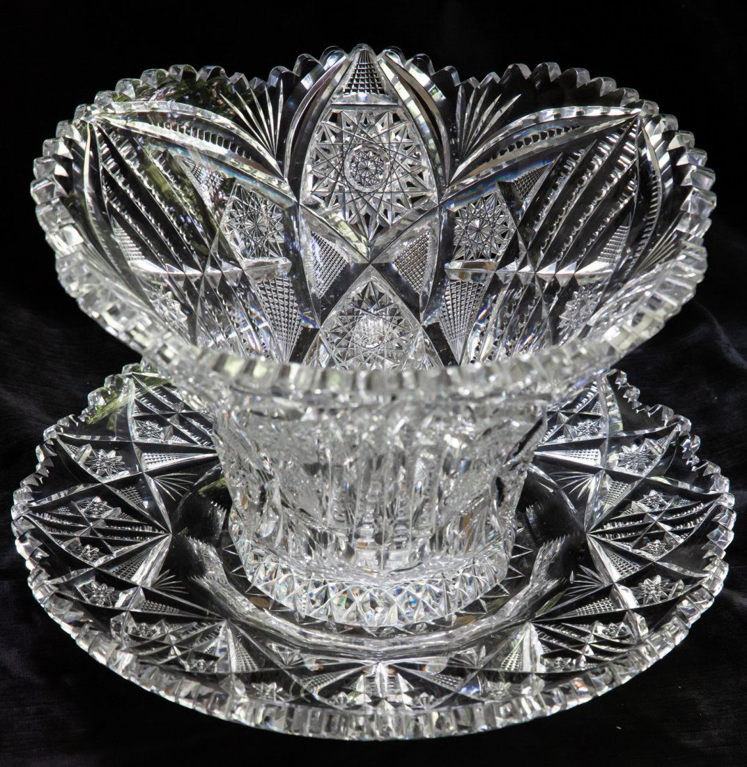 Rare Libbey Corona Brilliant Cut Glass Salad Set (1 of 7)