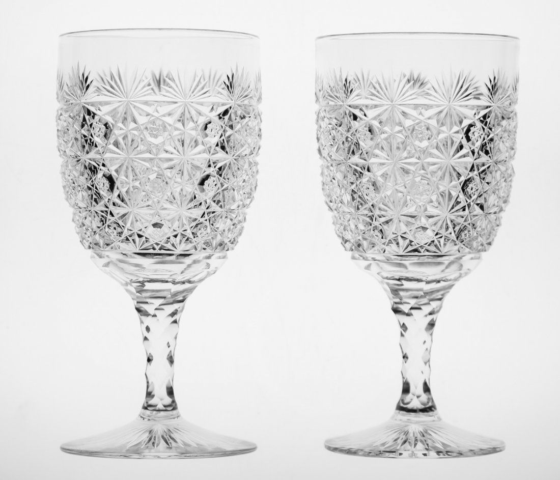 Pair (2) Straus Persian Brilliant Cut Glass Goblets (1 of 2)