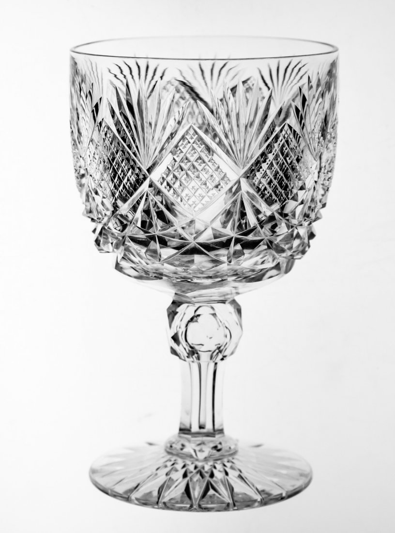Hawkes Cobweb Brilliant Cut Glass Water Goblet: Great goblet cut in the early Cobweb design - very heavy, thick piece.