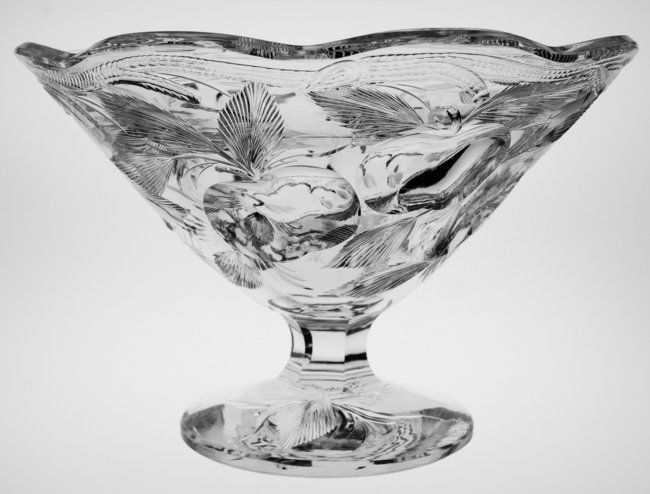 Rare Hawkes Gravic Apples Cut Glass Tazza Vase Compote (1 of 4)