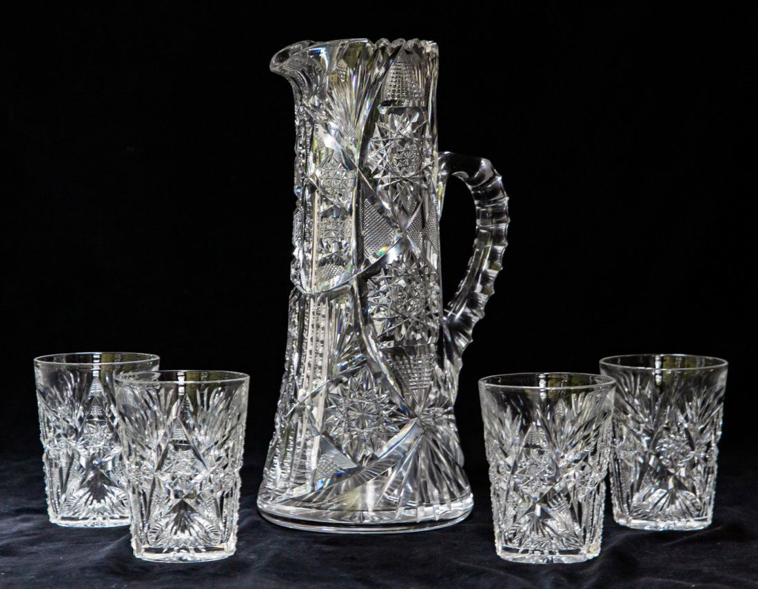 Nice Libbey Corona Brilliant Cut Glass Water Set (1 of 6)