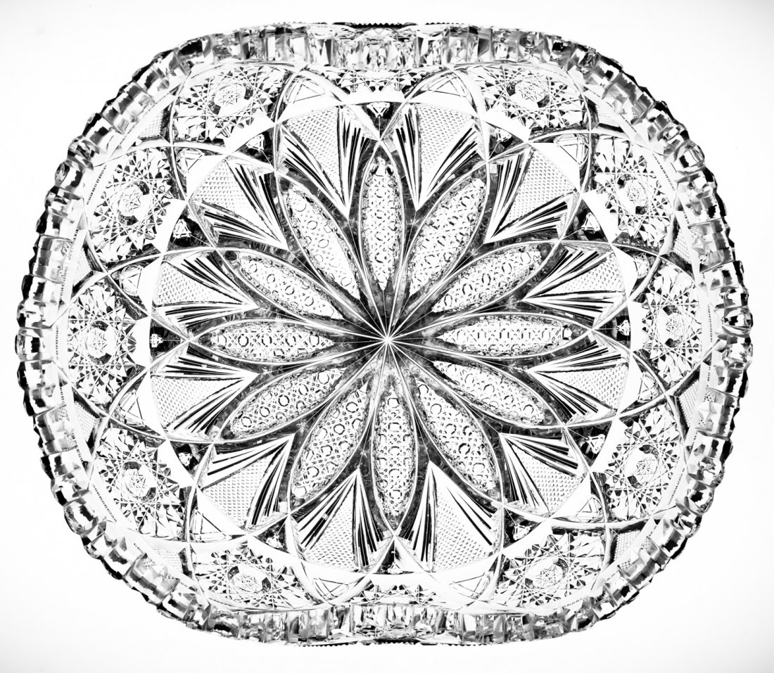 Tuthill Rex Variation Brilliant Cut Glass Rollover Bowl: Great example of a Rex variation - this one is extremely heavy and on a thick, clear blank.