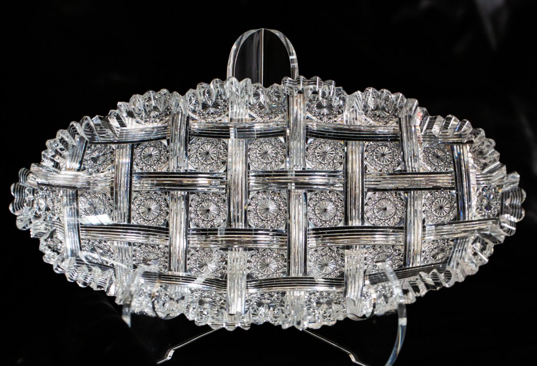 Best Hawkes Willow & Basketweave Brilliant Cut Glass: This is the best brilliant cut glass celery I've ever seen - cut in the extremely rare Willow & Basketweave by Hawkes. The depth of cutting, clarity of blank, and sheer creativity in this piece is unr