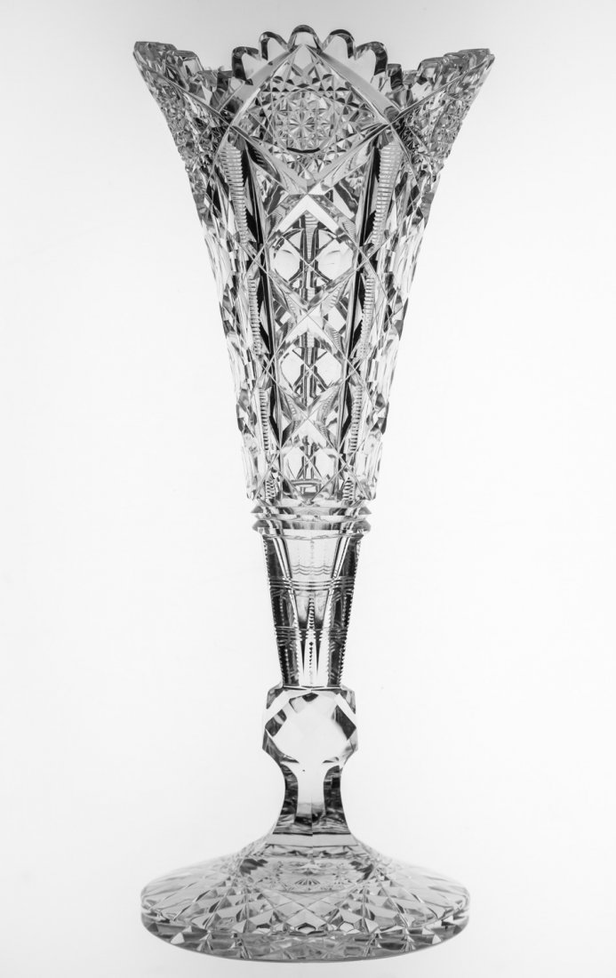 Nice Hawkes Navarre Brilliant Cut Glass Trumpet Vase (1 of 2)