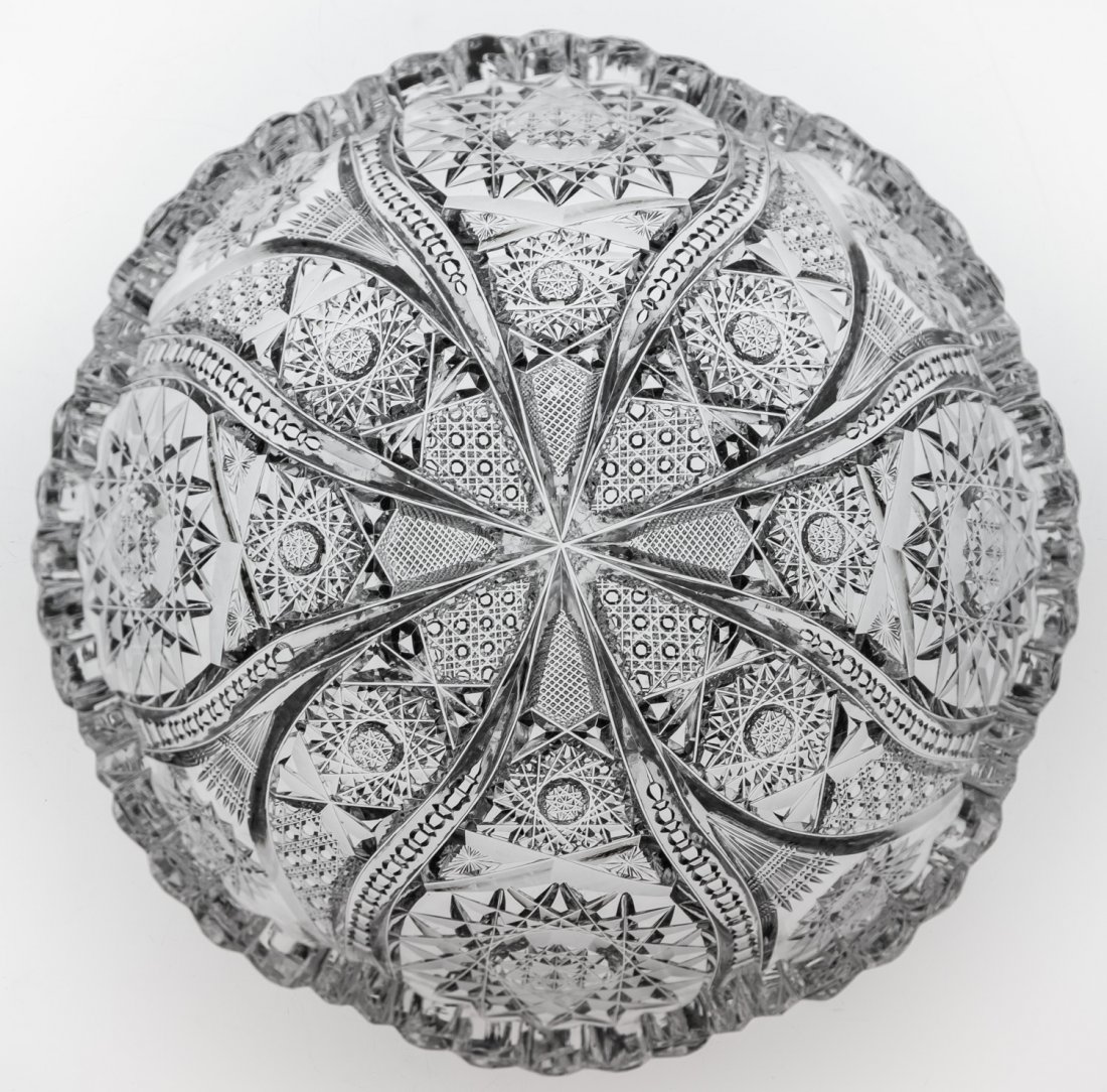 Extremely Unusual Swirling Brilliant Cut Glass Bowl: I have never seen another bowl like this - part swirling/comet design and part symmetrical.