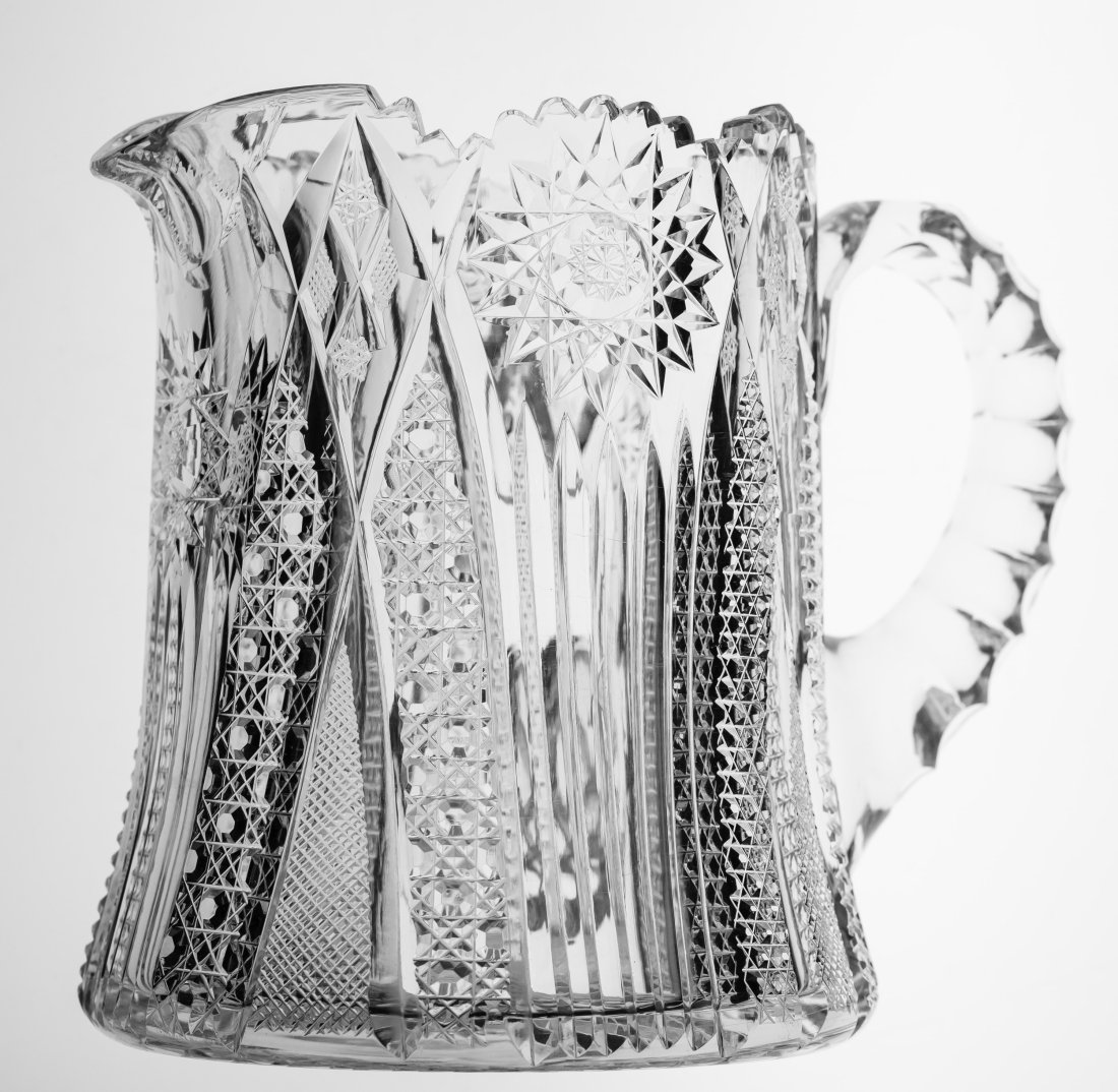 Kelly & Steinman Raleigh Brilliant Cut Glass Pitcher: Great milk/cider pitcher by Kelly & Steinman in the highly collectible Raleigh design.