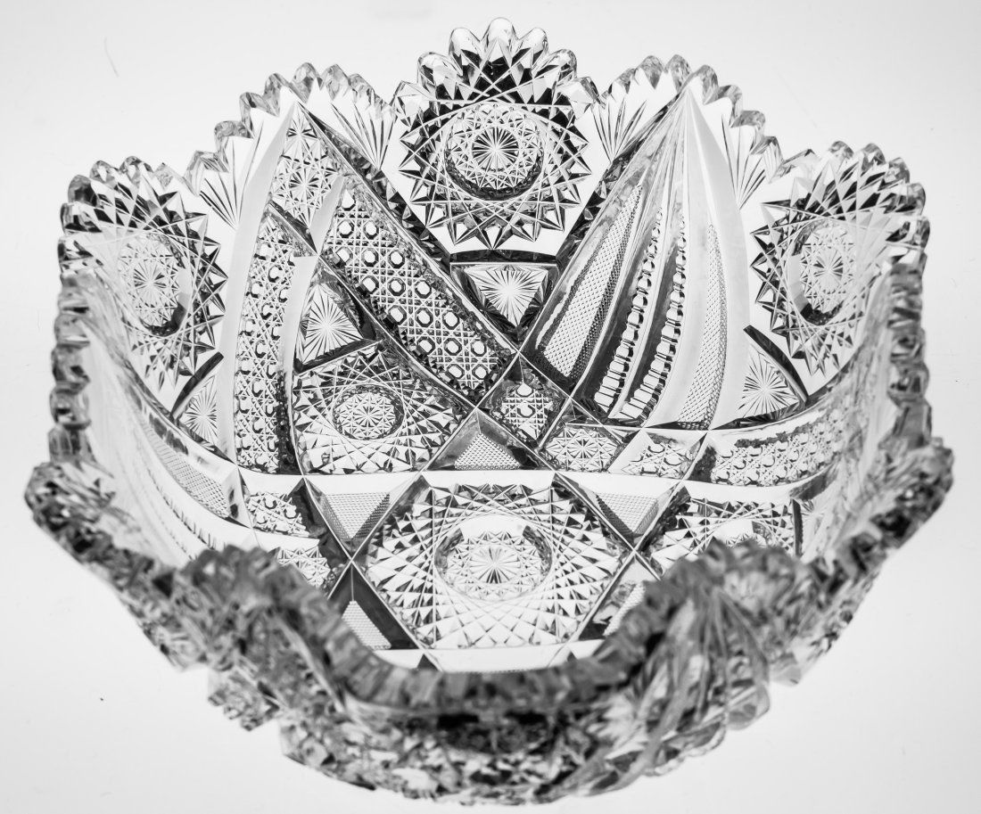 VeryLarge J. Hoare Carolyn Crimped Deep Bowl Cut Glass (1 of 5)