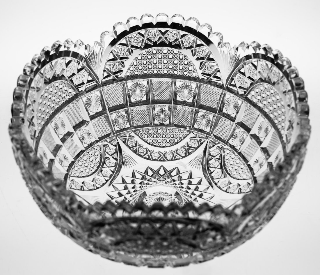 Unusual Checkerboard Circle Brilliant Cut Glass Bowl (1 of 4)