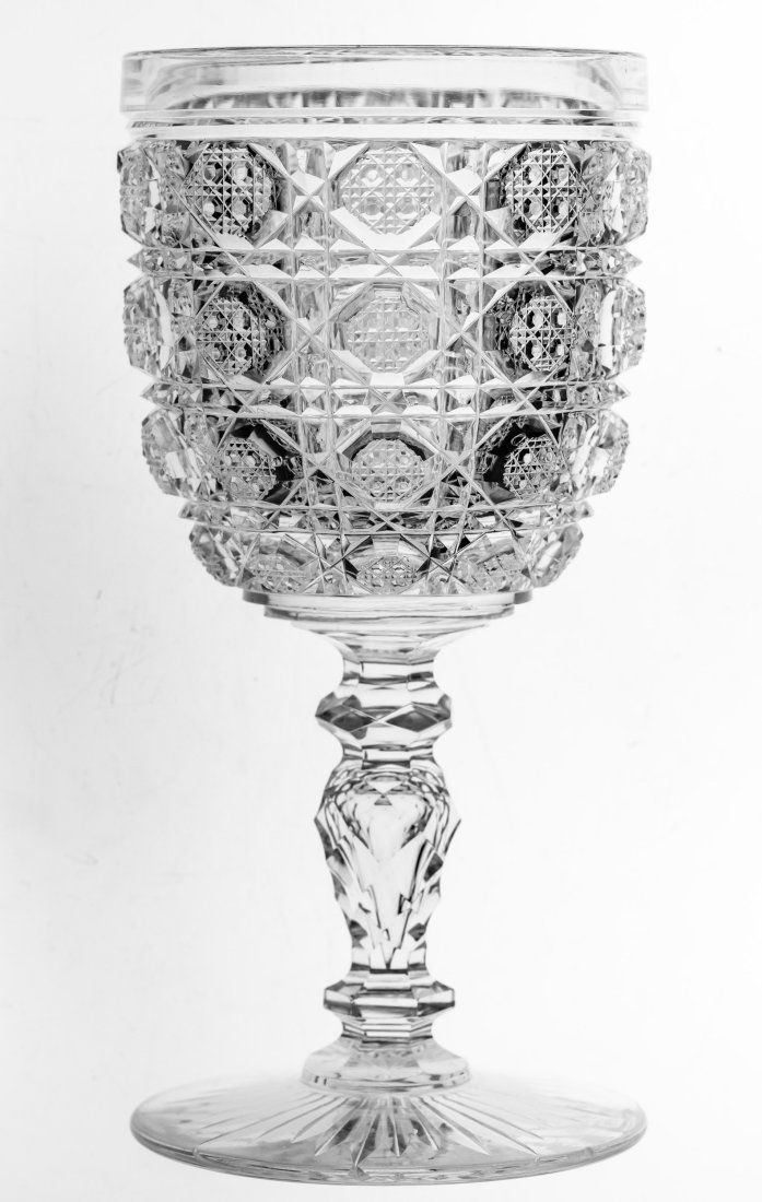 Rare Water Goblet Cane Brilliant Cut Glass Crystal (1 of 5)