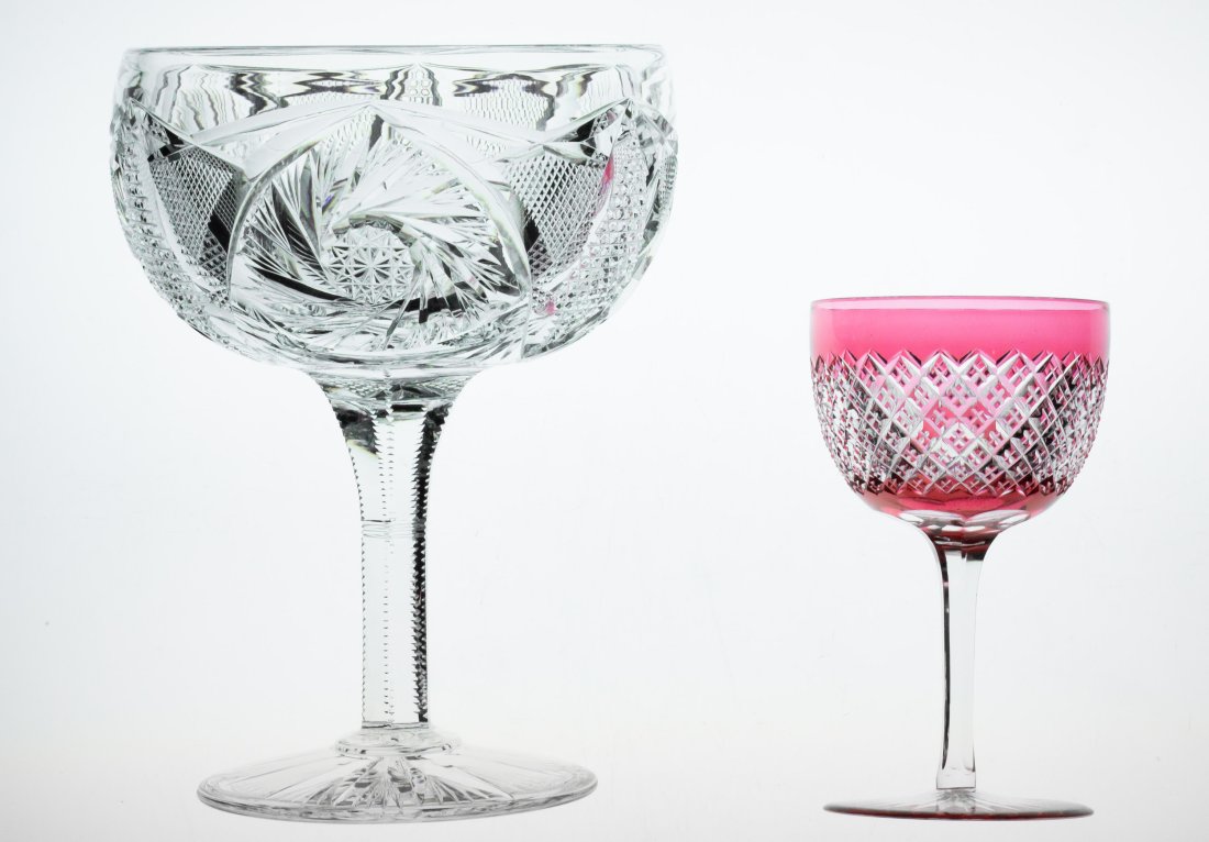 Huge Clark Brilliant Cut Glass Grapefruit Supreme Stem: This auction is for 1 signed Clark grapefruit supreme. The piece are gigantic and the colored stem is shown just for size comparison purposes.I have 3 of these - please contact me if interested in mor